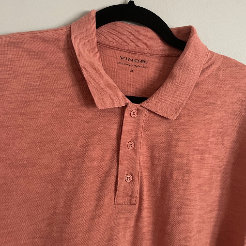 Vince Polo Shirt Mens Medium Orange Coral Slub Cotton Short Casual Quiet Luxury
